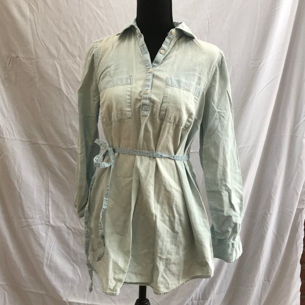 XS Maternity Light Denim Tie Waist Shirt Dress